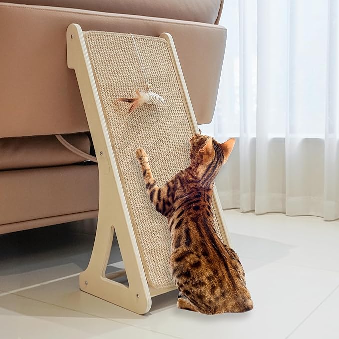 PETKARAY Cat Scratcher, Sisal Cat Scratching Ramp, L Shape Scratch Pad for Indoor Kitty, 27" Wall Furniture Protector with Mouse Toy