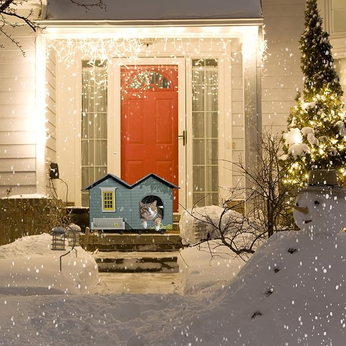 Heated Cat Houses for Indoor/Outdoor Cats with Elevated Heated Cat Bed Providing Safe Feral Cats, Easy to Assemble