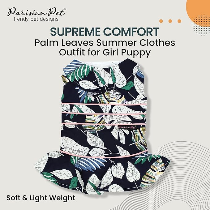 Parisian Pet Palm Leaves Summer Dress - Magic Strap Closure Beach Outfit - Lightweight and Breathable Dresses for Large Dogs Girl XL