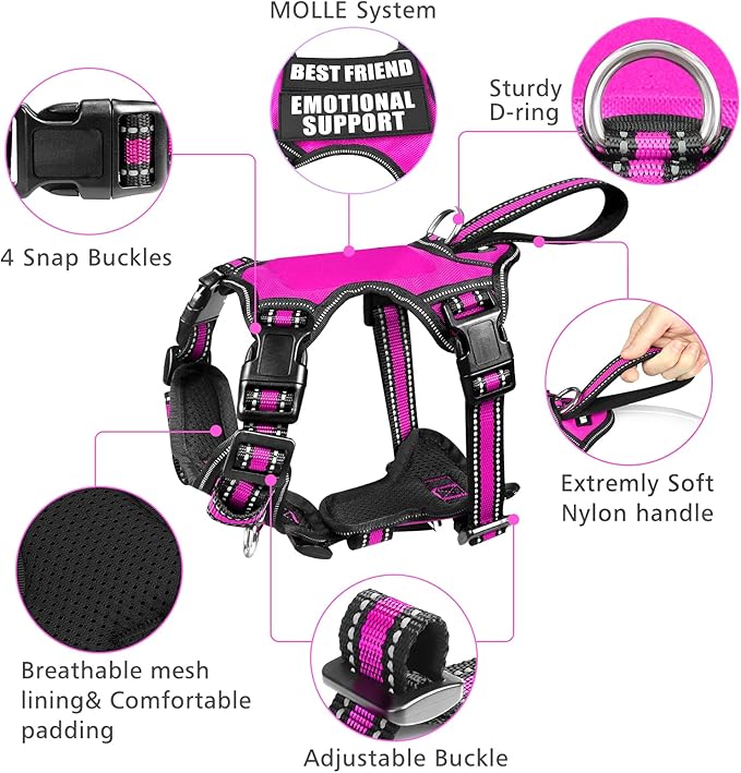 WINSEE Pet Harness Collar and Leash Set, All-in-one Reflective Dog Harness No Pull with Adjustable Buckles for Puppies, Small, Medium, Large, and Extra-Large Dogs (Medium, Rosy)