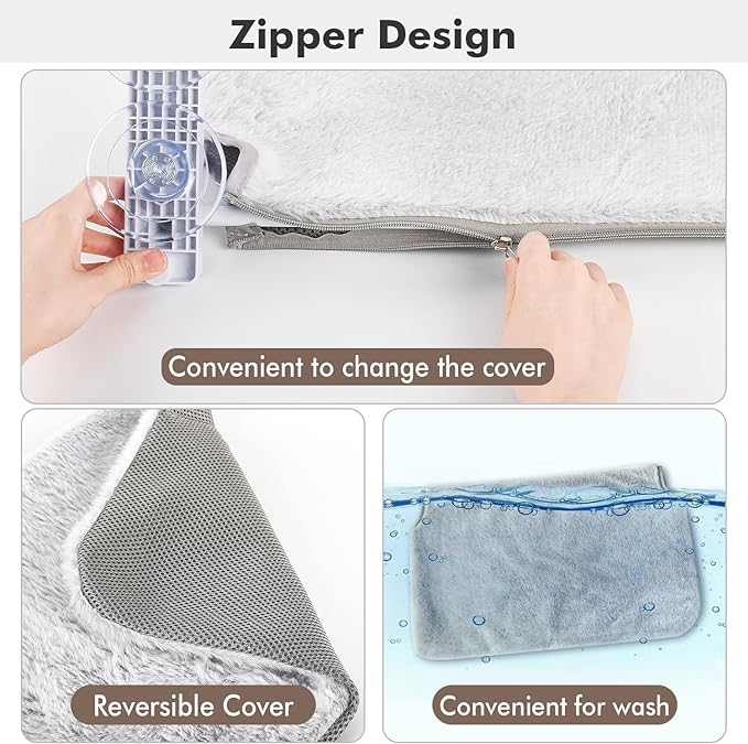 AMOSIJOY Cordless Cat Window Perch, Cat Hammock for Wall with 4 Suction Cups, Anchor&Screw for Two Ways of Installation, Solid Metal Frame and Reversible Cover, Foldable Cat Beds for Indoor Cats