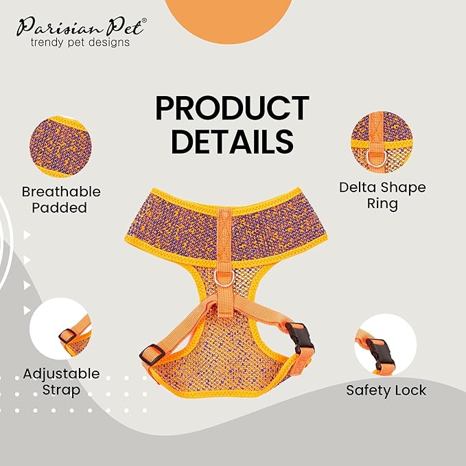 Parisian Pet Soft Padded Orange/Blue Adjustable No Pull Puppy Harness - Cooling Dog Harness for Walking, Running, and Hiking - Large Size