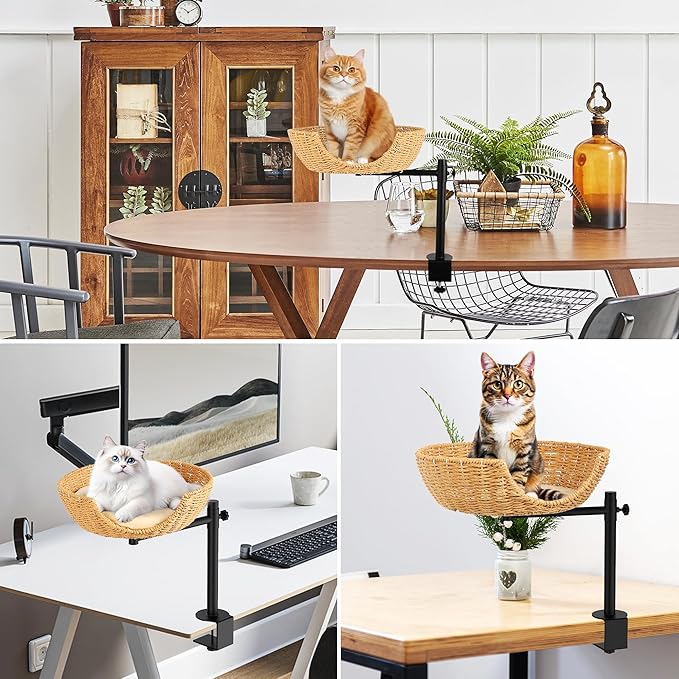 Dollate Cat Desk Bed,Paper Rope Material,Height Adjustable and 360°Rotating,Suitable for Cats up to 45 pounds,Cat Furniture for Office Desks,Game Tables