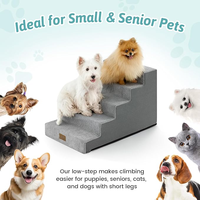 Slope Dog Stairs for Small Dogs 15.7" H, Pet Steps for Couch Sofa Chair with Washable Cover, Non-Slip Indoor Ramp for Puppy Older Cats, 4 Step, Grey