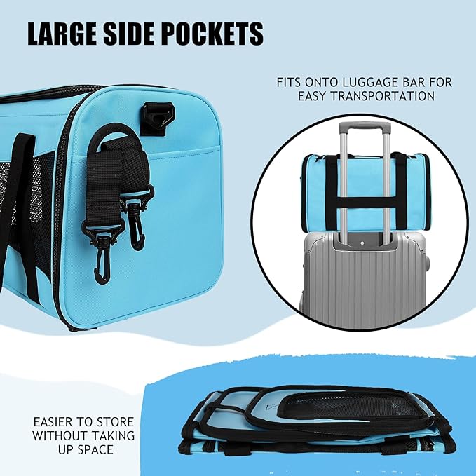Carriers Soft-Sided Pet Carrier Large Carrier for Medium Large Cats Dogs Under 35Lbs,Breathable Ventilated Design,Collapsible Roomy Carrier with Airline Approved(X-Large,Blue)
