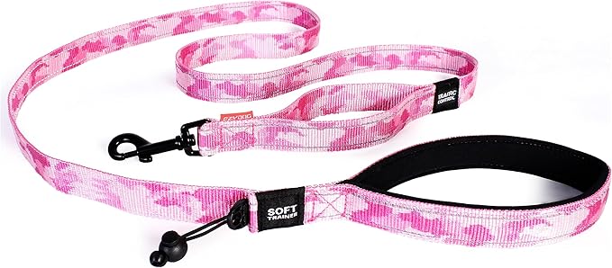 EzyDog Soft Trainer Dog Leash with Traffic Control Handle - Reflective Stitching for Nighttime Safety and Superior Strength and Comfortability for Training Small Dogs (Under 26 lbs) (72”, Pink Camo)