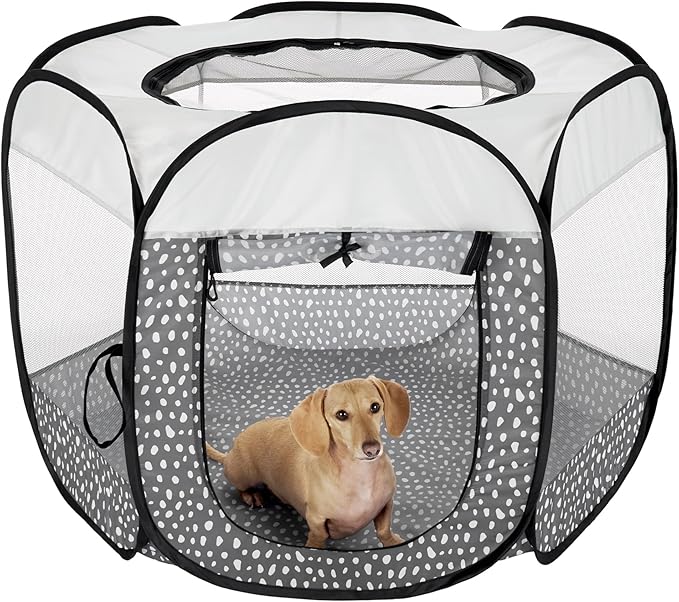 Furhaven Portable Dog Playpen Cat Tent, Pet Playground/Kennel Foldable Indoor Outdoor Zippered Puppy Crate - Gray Pebbles, Medium