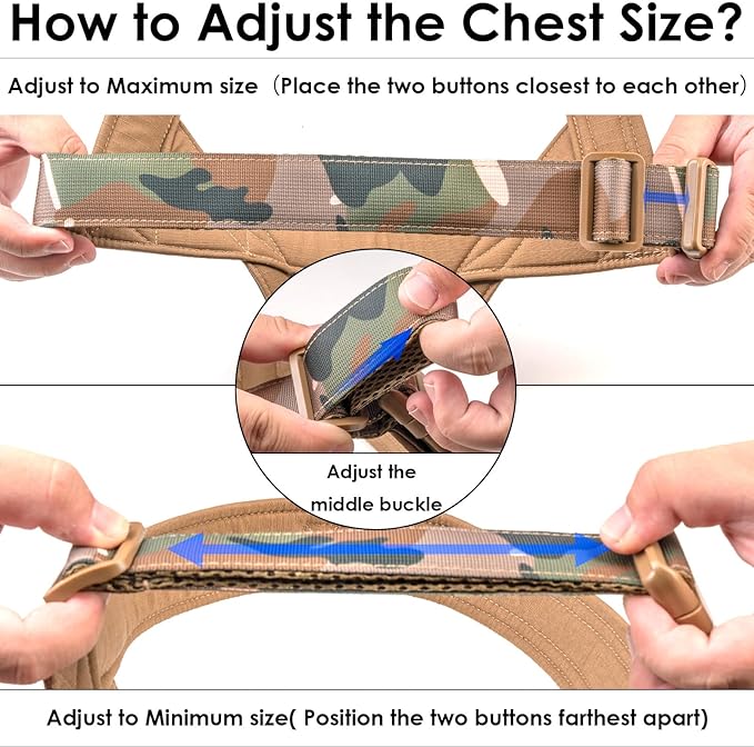 No Pull Dog Harness for Small Medium Large Sized Dogs, Escape Proof Adjustable Dog Harnesses with 2 Patch, Green Camo, XL