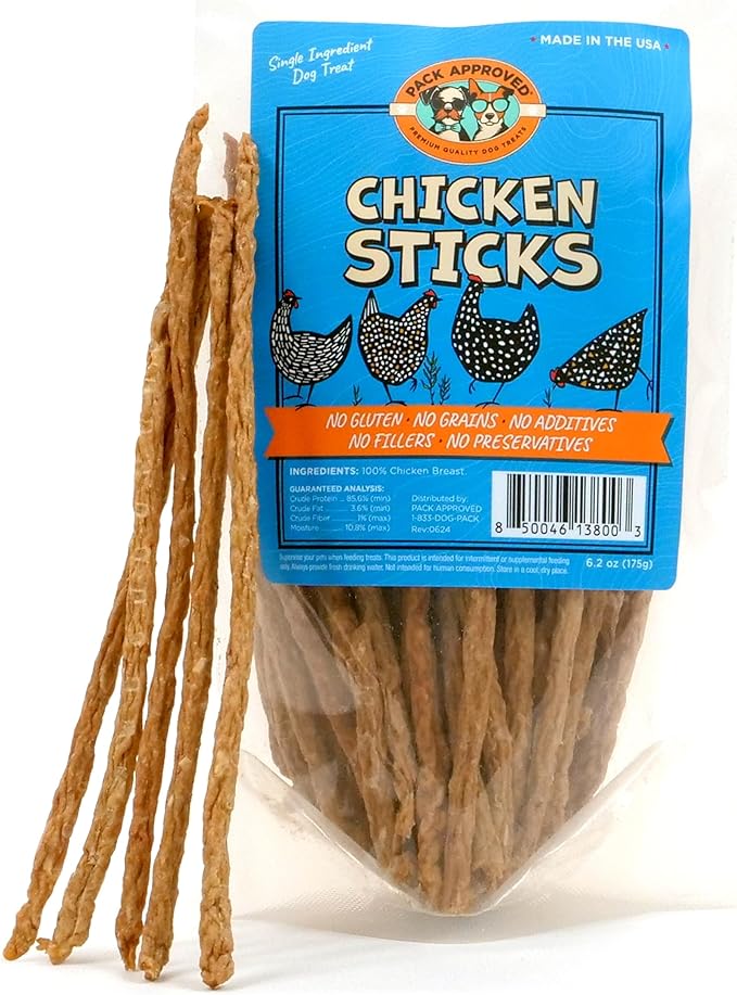 Chicken Sticks for Dogs - Dehydrated Chicken Jerky Treats. Single Ingredient Made and Sourced in America - High Protein, Low Fat - Crunchy Treat Sticks - 6.2oz