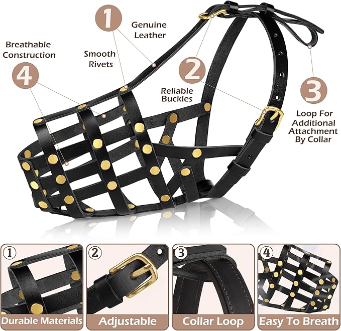 OOPSDOGGY Doberman Dog Muzzle for Large Dogs - Leather Breathable Secure Basket Muzzle for Large Breeds Husky German Shepherd Prevents Biting No Chewing Adjustablу (Black, Size 3 - Doberman)