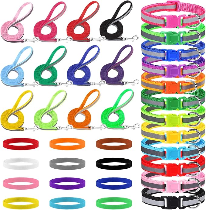 36 Pcs Reflective Puppy Collar and Leash Set, Dog Collar and Leash Adjustable Puppy Collars Quick Release Clip Buckle Dog Collar for Small Medium Dogs Walking Training