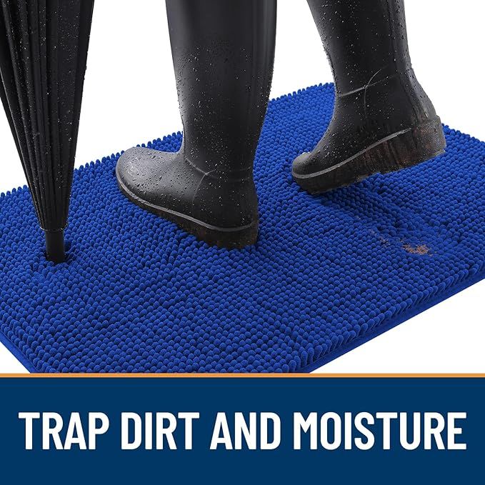 OLANLY Dog Door Mat for Muddy Paws 70x35, Absorbs Moisture and Dirt, Absorbent Non-Slip Washable Doormat, Quick Dry Chenille Mud Mat for Dogs, Entry Indoor Entryway Carpet for Inside Floor, Royal Blue