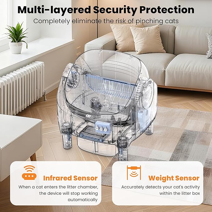 Upgraded Automatic Litter Box Self Cleaning, with Raised Step, Open Top Large Capacity for Multiple Cats, Odor Control & Safety Protection & Smart App Control Health Monitoring & Quiet Operation