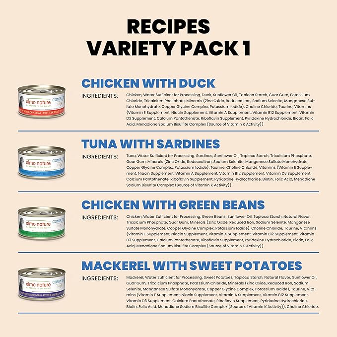 almo nature Wet Cat Food HQS Complete Land and Sea - Variety Pack Grain Free, Highly Digestible, Hormone Free, Preservative Free, 2.47-oz (Pack of 12)