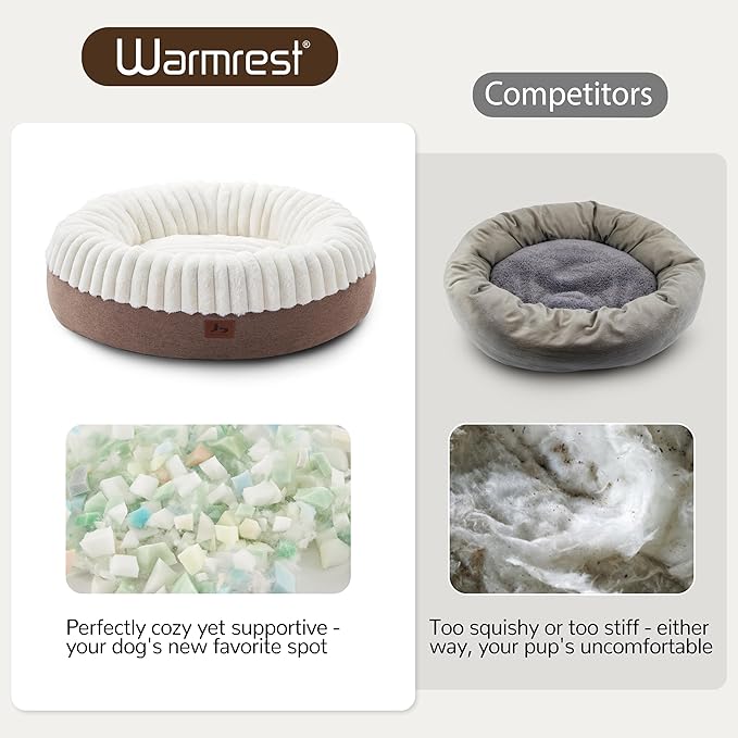 Calming Donut Dog Bed - 30" Round Washable Corduroy Fleece Pet Bed with Anti-Slip Bottom, Anti-Anxiety Cushion Bed for Small Medium Dogs and Cats