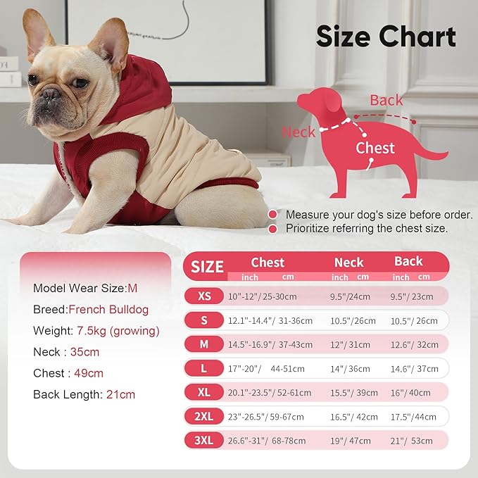 Fleece Lining Extra Warm Dog Hoodie in Winter for Large Dogs Jacket Pet Coats with Hooded,Beige and Red XXXL