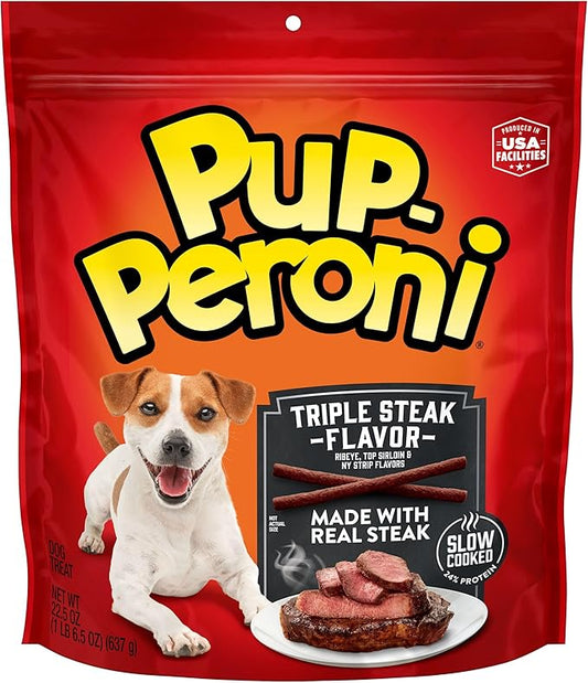 Pup-Peroni Dog Treats, Triple Steak Flavor, 22.5 Ounce, Ribeye, Top Sirloin, NY Strip Flavors