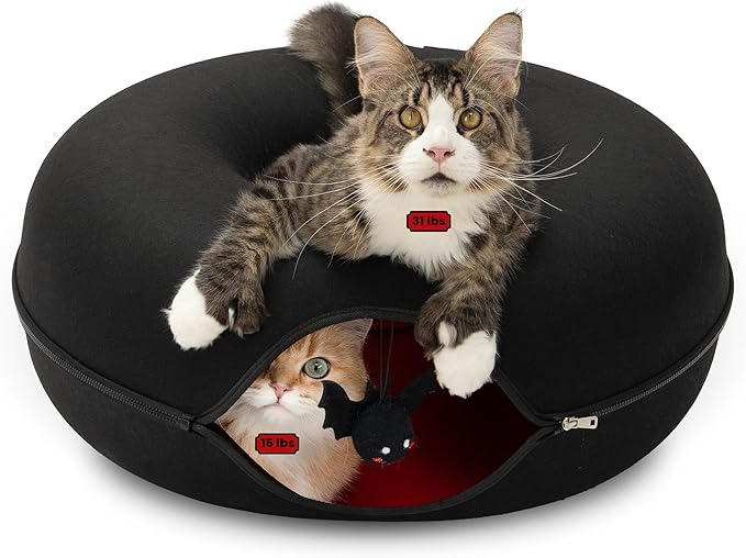 Cattasaurus Halloween Peekaboo Cat Cave, Extra Spacious for Multiple & Large Cats 15+ lbs, Scratch Detachable Cat Beds for Indoor Cats, Washable Tunnel Bed, Comfy Cat Donut Tunnel (Gothic Bat, Jumbo)