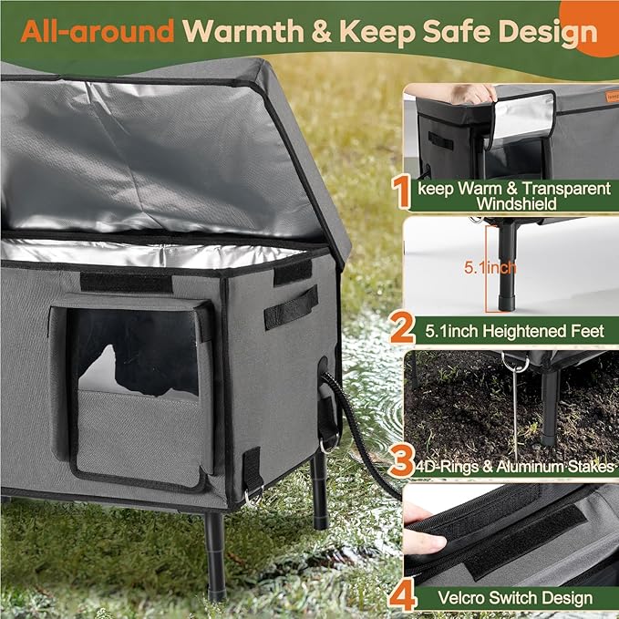 Heated Cat House for Outdoor Cat in Winter, Indestructible 100% Weather Outdoor Cat House, Foil Insulated Pet Shelter for Outside Barn Feral Stray Cat,Large