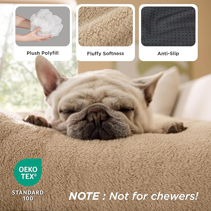 Bedsure Washable XXL Dog Bed for Crate, Giant Comfort Fluffy Plush Pet Pillow Bed Kennel Pad with Non-Slip Bottom, Machine Washable Pet Sleeping Mat for Jumbo, 47"x29", Brown