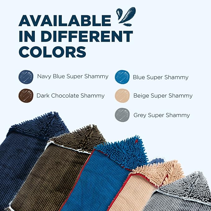 Soggy Doggy Super Shammy Dog Towel - Microfiber Chenille Towel for Drying Dogs and Cleaning Paws - Fast Drying with Hand Pockets for Ease (Navy Blue, 31” x 14”)