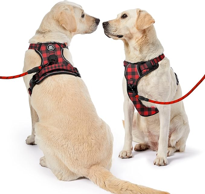 NESTROAD No Pull Dog Harness with Leash, Reflective No Choke Pet Vest Harness,Adjustable Soft Padded Dog Harness with Easy Control Handle for Large Dogs(Checkered Red,X-Large)