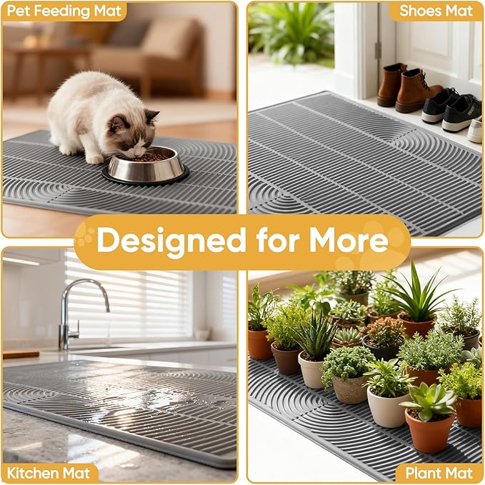 TRZZ XXL Extra Large Cat Litter Mat, Silicone Litter Box Mat for Floor, Waterproof & Non-Slip, Easy to Clean, Cat Litter Trapping Mat & Kitty Litter Catcher for Scatter Control (Gray)