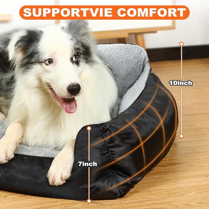 Dog Beds Large Sized Dogs, Dog Beds for Extra Large Dogs, Bolsters Pets Beds with Non-Slip Bottom, 37”x30”x8”, Black