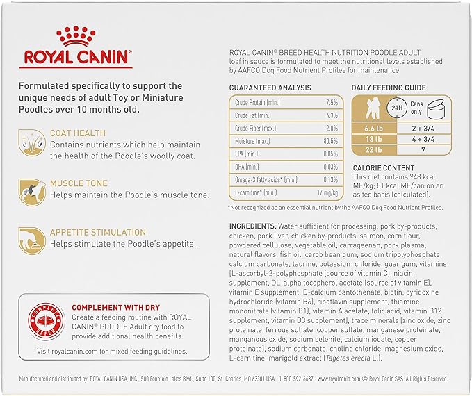 Royal Canin Breed Health Nutrition Poodle Adult Loaf in Sauce Dog Food, 3 oz (Pack of 6)