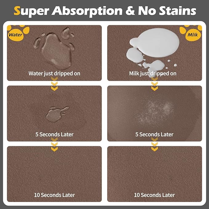Pet Feeding Mat-Absorbent Dog Mat for Food and Water Bowl-Accessories Pet Supplies-Bowl for Messy Drinkers-No Stains Quick Dry Dog Water Dispenser Mat (17"x28", Brown)