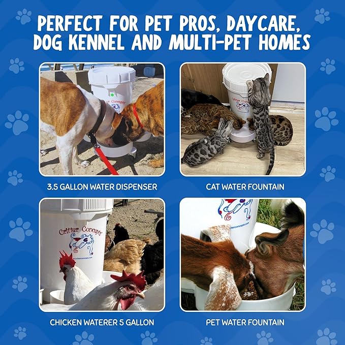 Gravity Water Bowl for Cats: Dogs & All Pets 3.5 Gallon. Top Fill Automatic Water Dispenser for Cat, Quiet, No BPA & Made in USA. Auto Water Dog Bowl for Daycares, Multi Pet Homes and Busy Parents