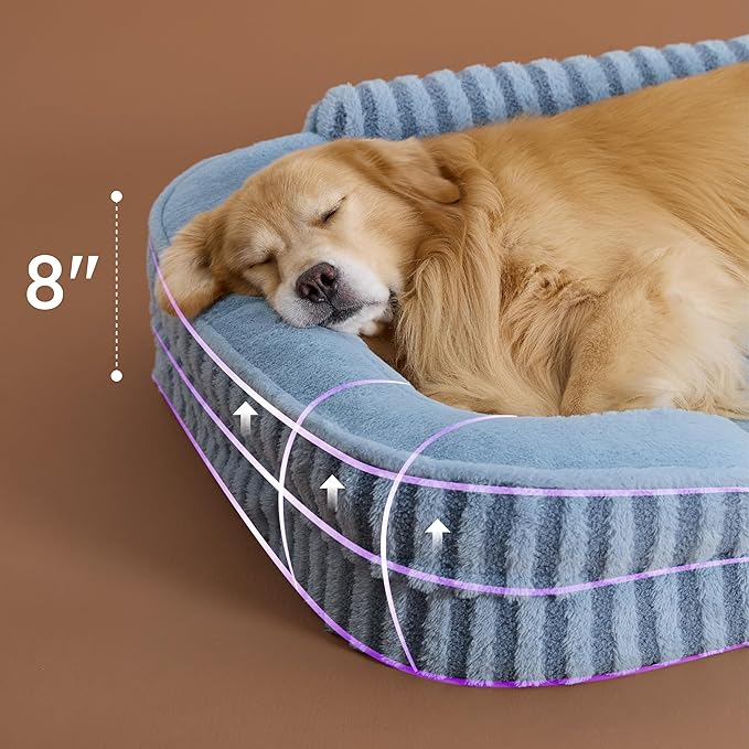 LE SURE Cute XL Dog Beds, Orthopedic Waterproof Dog Bed for Extra Large Dogs, High Back Non-Slip Bottom and Egg-Crate Foam Big Pet Couch Sofa with Washable Removable Cover, Blue