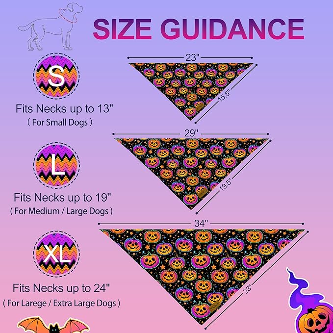 Halloween Dog Bandanas - 2 Pack Reversible Pumpkin and Bat Pet Scarf for Boys and Girls | Fall Dog Bibs | Premium Durable Fabric | Holiday Dog Bandana for Small and Medium Dogs (Small)