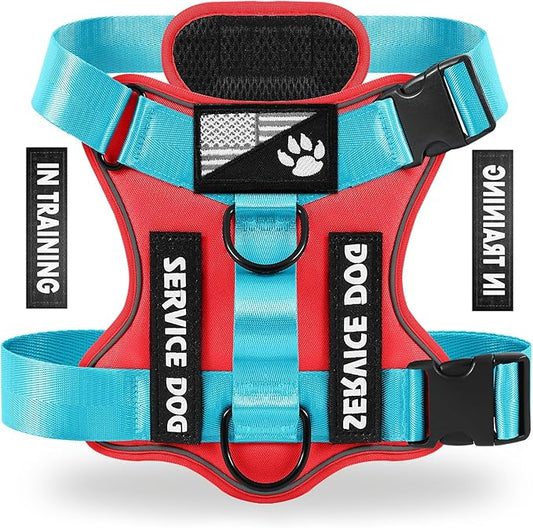 Demigreat Service Dog Harness, Reflective Dog Vest Harness with 5 PCS Patches, Adjustable Soft Oxford Pet Harness, Inner Layer Mesh, Easy to Control for Small Medium Large Dogs