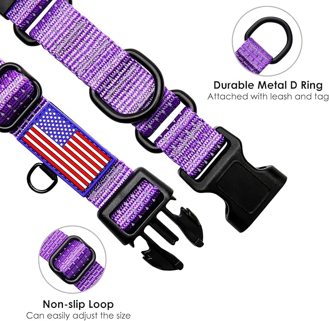 Martingale Collar for Training Dogs. Adjustable Reflective Collars with Buckle-USA Flag- NO Pull-Prevents Slipping Out, for Medium Large XL Dogs. Helps with Strong pullers(L, Purple)