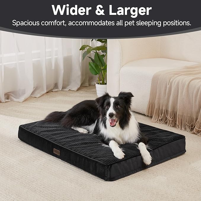 OhGeni Orthopedic Waterproof & Machine Washable Dog Bed for Medium Large Pets, Cat Mat with 25D Egg Crate Foam, Non-Slip Bottom & Removable Cover, 36 Inches(Black)