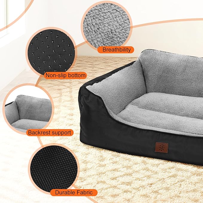 Dog Beds for Extra Large Dogs, Orthopedic Warming Soft Sleeping Bed Durable Pet Bed with Anti-Slip Bottom, 39”x31”x9”, Black