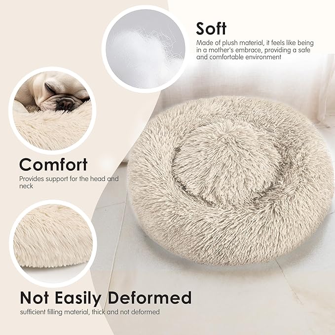 Extra Large Dog Beds, 36 Inch Human Dog Anxiety Relief Squishmallow Comfort Bed, Indestructible & Chew Proof Pet Beds (Light Brown)