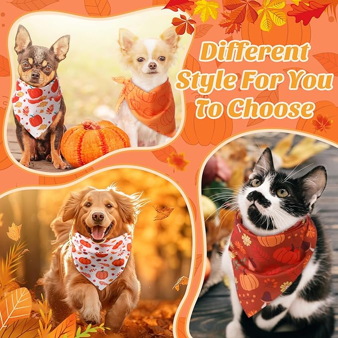 Abbylike 200 Pcs Fall Thanksgiving Dog Bandanas Bulk Pumpkin Bandanas for Dogs Pets Triangle Kerchief Bibs Scarf for Pets Autumn Costume Photo Props Accessories Pet Shops Adoption Events, 25 Styles