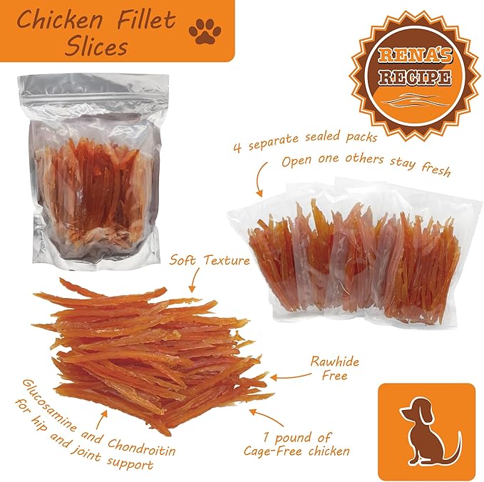 Rena's Recipe Chicken Fillet Slices 1 lb (4 oz X 4 Packs) Glucosamine & Chondroitin Added for Joing and Hip Health