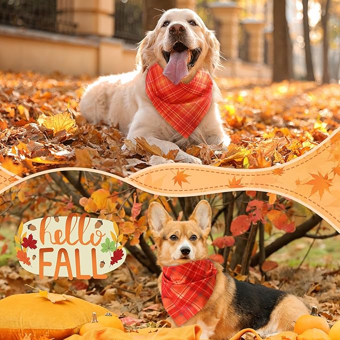 Weewooday 50 Pcs Thanksgiving Fall Dog Bandanas Bulk Plaid Bandanas for Dogs Autumn Soft Doggie Bibs Triangle Scarves for Small Medium Large Pet Costume(Plaid Pattern, 31.5 x 21.7 X21.7 Inch)