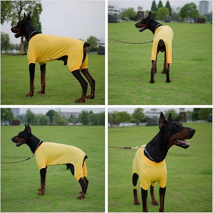 LoveLongLong Dog Jumpsuit with UV Protection and Quick-Dry Fabric for Spring Summer Pet Pajamas Yellow S