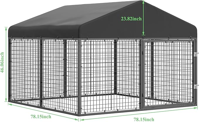 Large Outdoor Dog Enclosure,Heavy Duty Dog Cage with Roof,Galvanized Steel Dog Kennel Fence with Double Safety Locks(6.56'x 6.56')