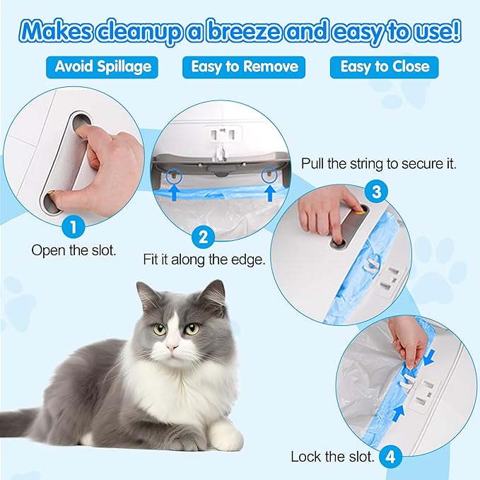 60 Count Self Cleaning Cat Litter Box Liners Bag Compatible with MeoWant MW-SC01,MW-SC02, Drawstring Heavy Duty Kitty Litter Receptacles Bags Fit For Automatic Cat Litter Box-17.7" x 19.7"