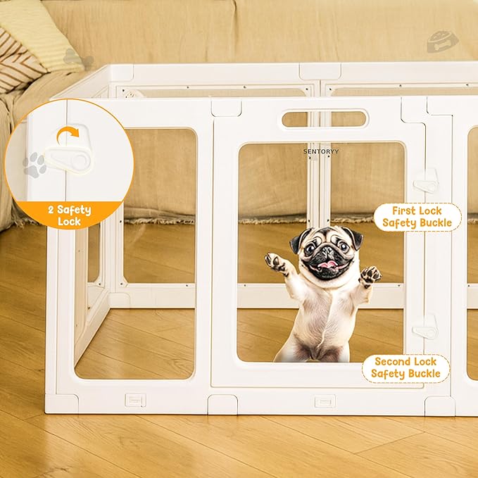 Transparent Indoor Dog Playpen with Safety Lock, Indoor Dog Fence for Small & Medium Pets | Secure, Stylish, Easy Clean Play Pen for Dogs & Pets with Scratch Resistant Panels (White, 10 Panel)