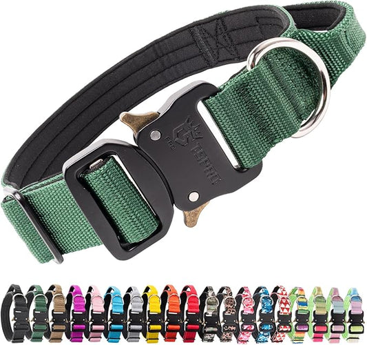 TSPRO Premium Dog Collars Tactical Dog Collar with Handle and Heavy Duty Quick-Release Metal Buckle Durable Thick and Adjustable for Medium to Large Dogs (Green M)