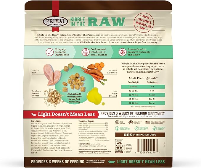 Primal Kibble in The Raw, Freeze Dried Dog Food, Chicken, Scoop & Serve, Made with Raw Protein, Whole Ingredient Nutrition, Crafted in The USA, Dry Dog Food 5.4 lb Bag