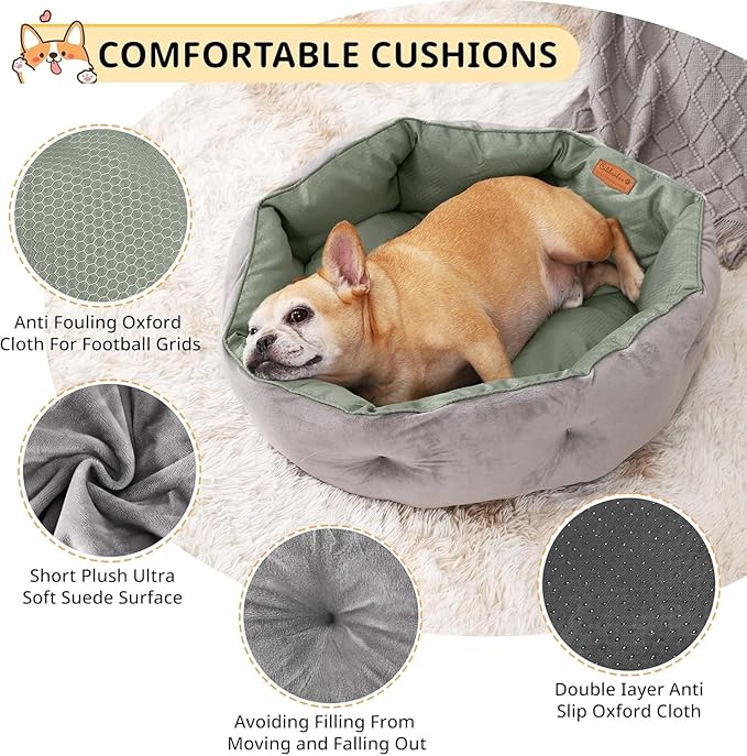Dual-Sided Pet Bed for Medium Dogs & Large Cats, Reversible Dog Bed with Warm Plush & Cool Oxford Fabric, Ultra-Comfort Supportive Washable Cat Bed, Non-Slip Bottom, Grey 25x25 Inch