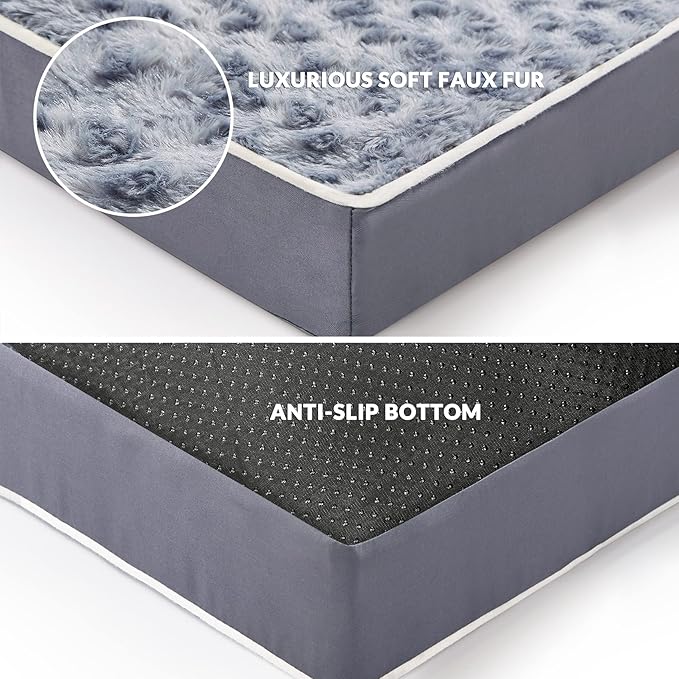 Figopage Orthopedic Memory Foam Dog Bed for Large Dogs, Waterproof Dog Crate Bed, Washable Pet Mat with Removable Cover and Nonskid Bottom