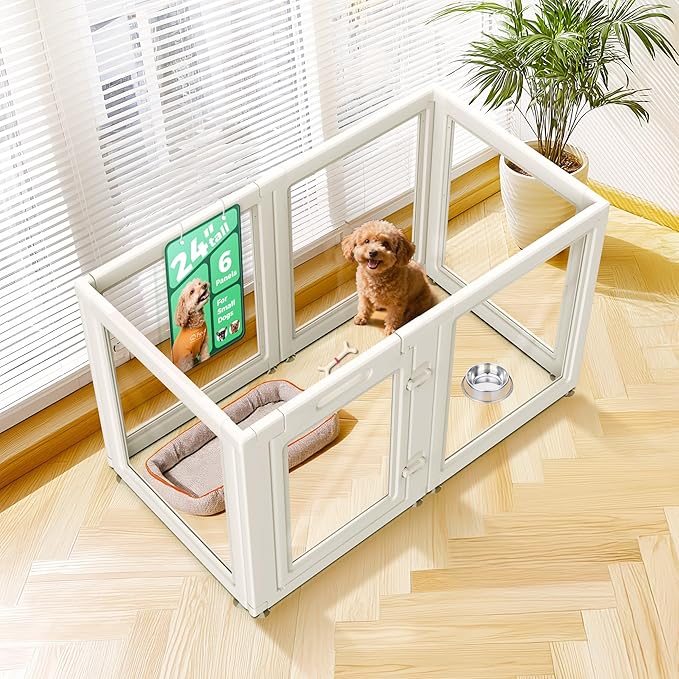 FXW AuraSpace Acrylic Indoor Dog Playpen for Puppies and Small Dogs, 24 Inch, 6 Panels, White
